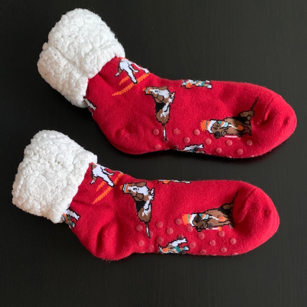Red Dog Print Socks with Fleece Cuff